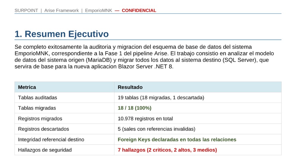 Reporte de migración de base de datos