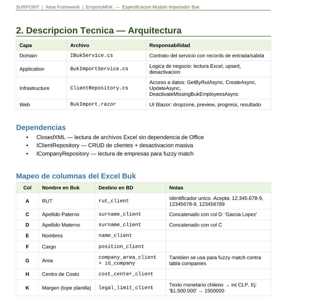 Especificación técnica generada por Arise